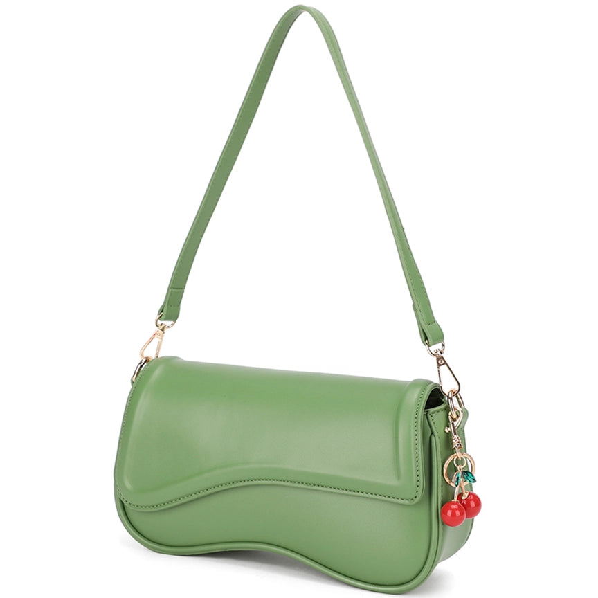 The GREEN Curved Flap Shoulder Bag | Cherry Charm Included