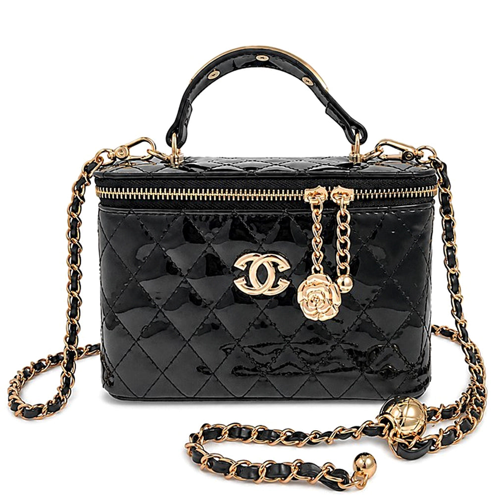 Vanity Quilted Fashion Design Handle Crossbody Bag