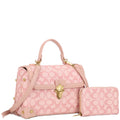 Geometric Print Structured Satchel Set – Blush Pink (Bag + Wallet)