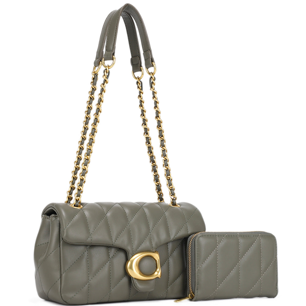 OLIVE Diamond Quilted Shoulder Bag Set with Wallet – Chain Strap