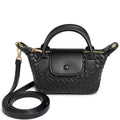 Black Mini Woven Vegan Leather Top Handle Crossbody Bag