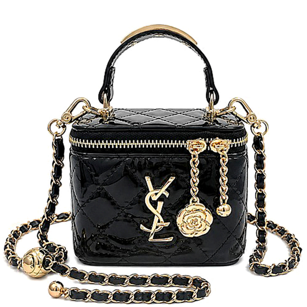 Mini Quilted Fashion Vanity Box Bag – Black