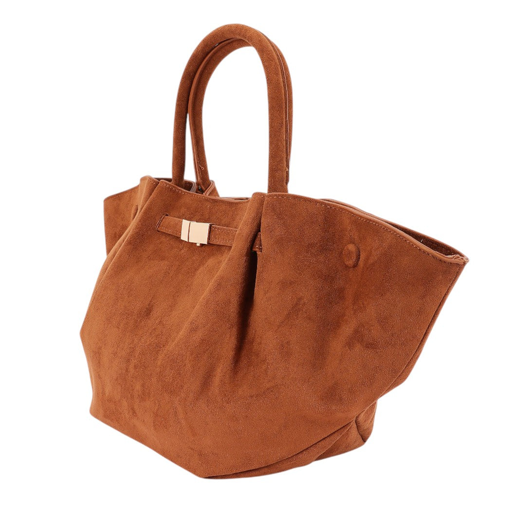 Gold Buckle Suede Tote Bag