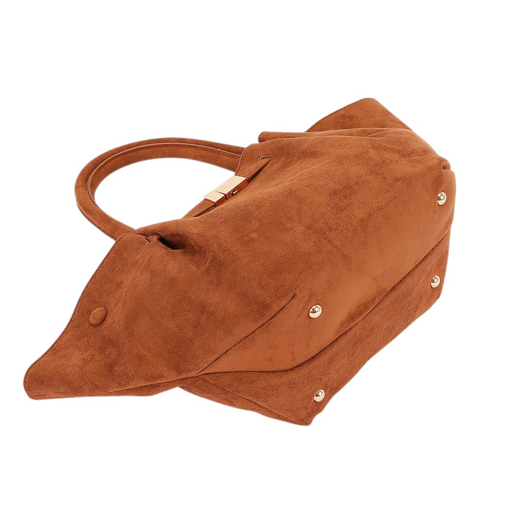 Gold Buckle Suede Tote Bag