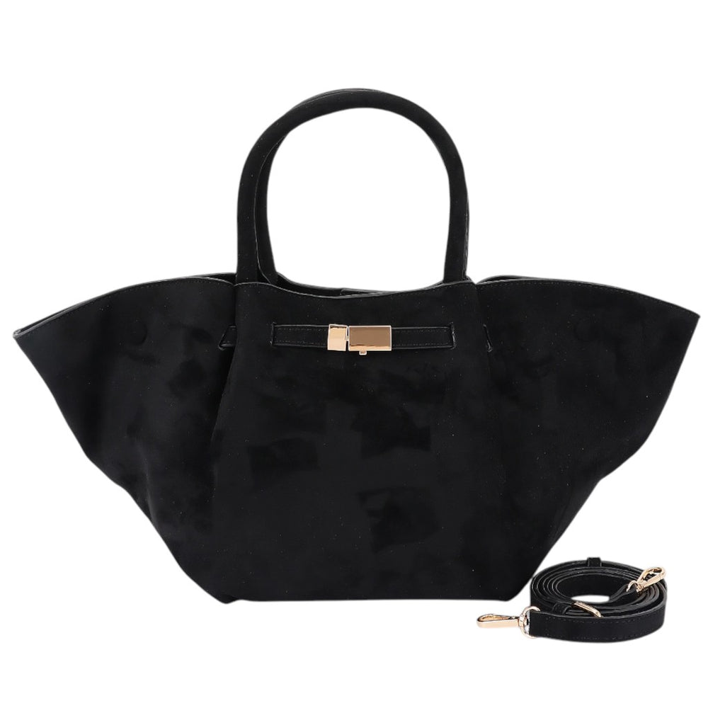 Gold Buckle Suede Tote Bag