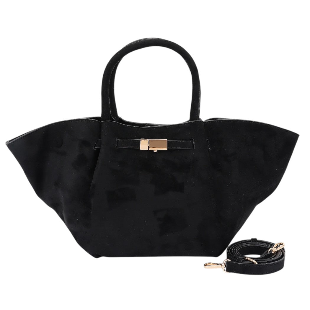 Gold Buckle Suede Tote Bag