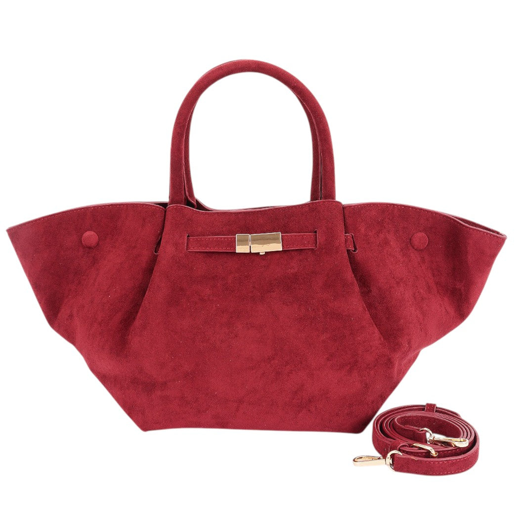 Gold Buckle Suede Tote Bag