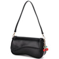 The BLACK Curved Flap Shoulder Bag | Cherry Charm Included