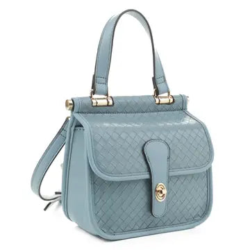 Embossed Mini Woven Turn Lock Satchel