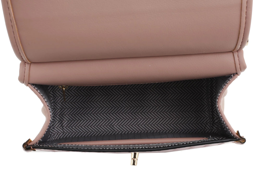 Embossed Mini Woven Turn Lock Satchel