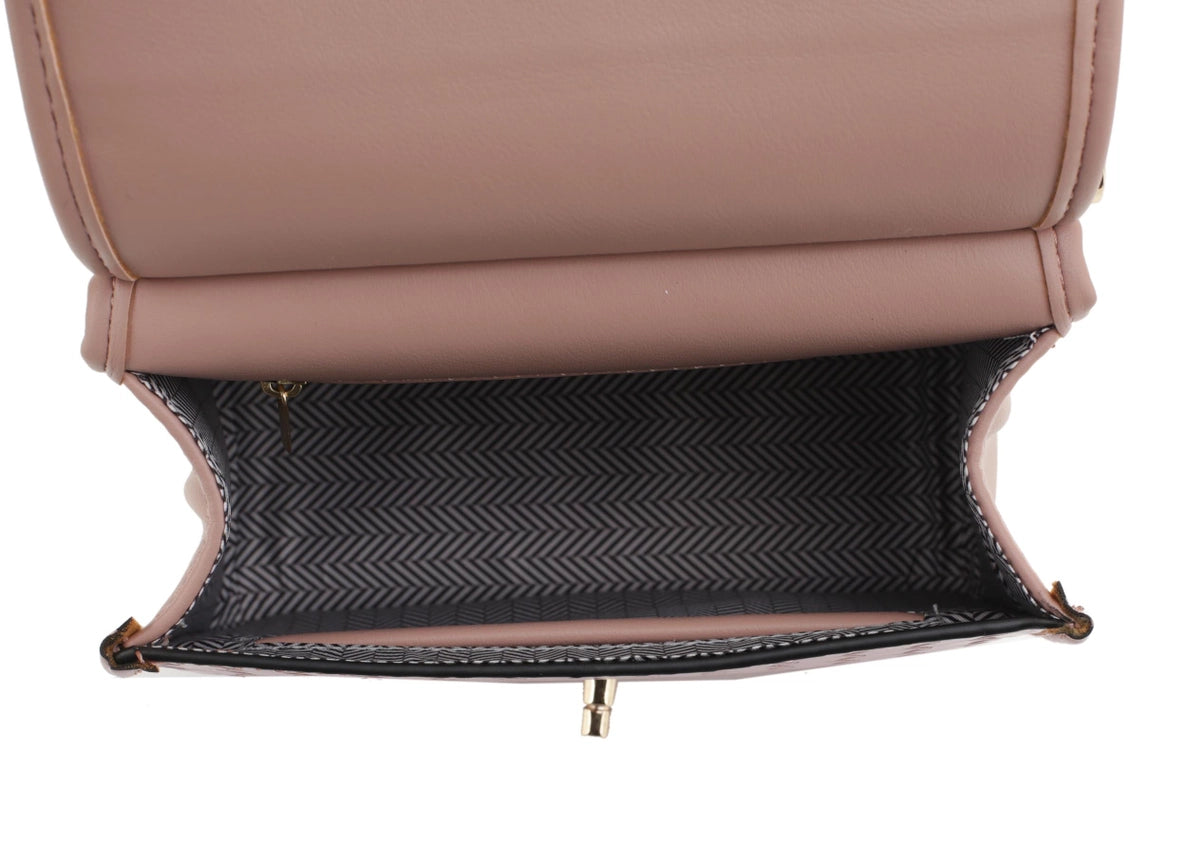 Embossed Mini Woven Turn Lock Satchel