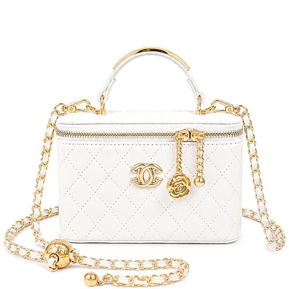 Vanity Quilted Fashion Design Handle Crossbody Bag