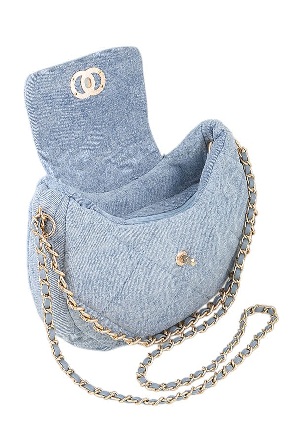 Quilted Washed Denim Crossbody Bag