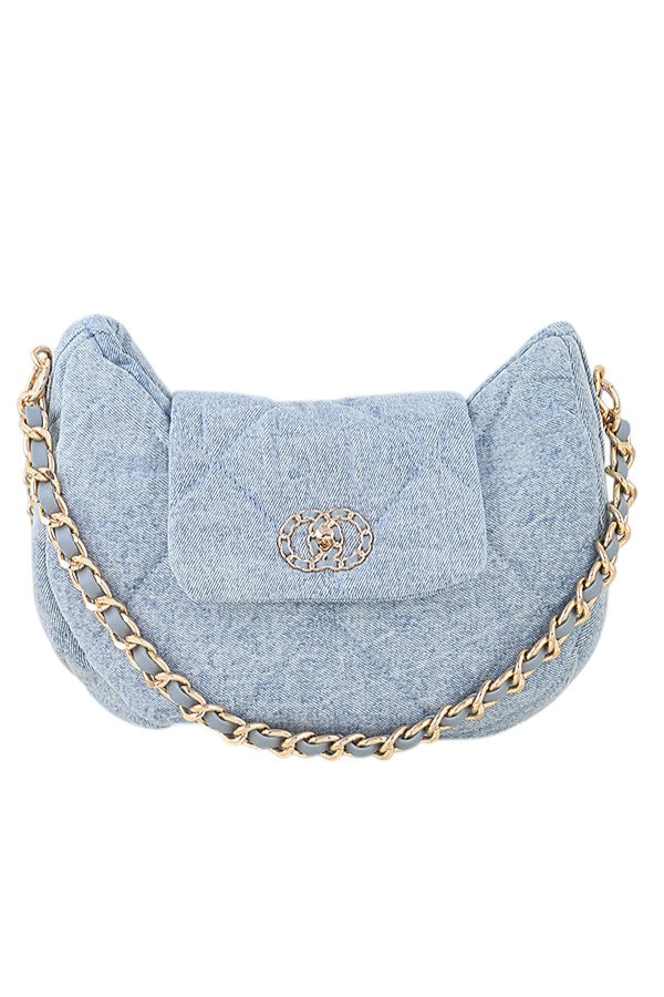 Quilted Washed Denim Crossbody Bag