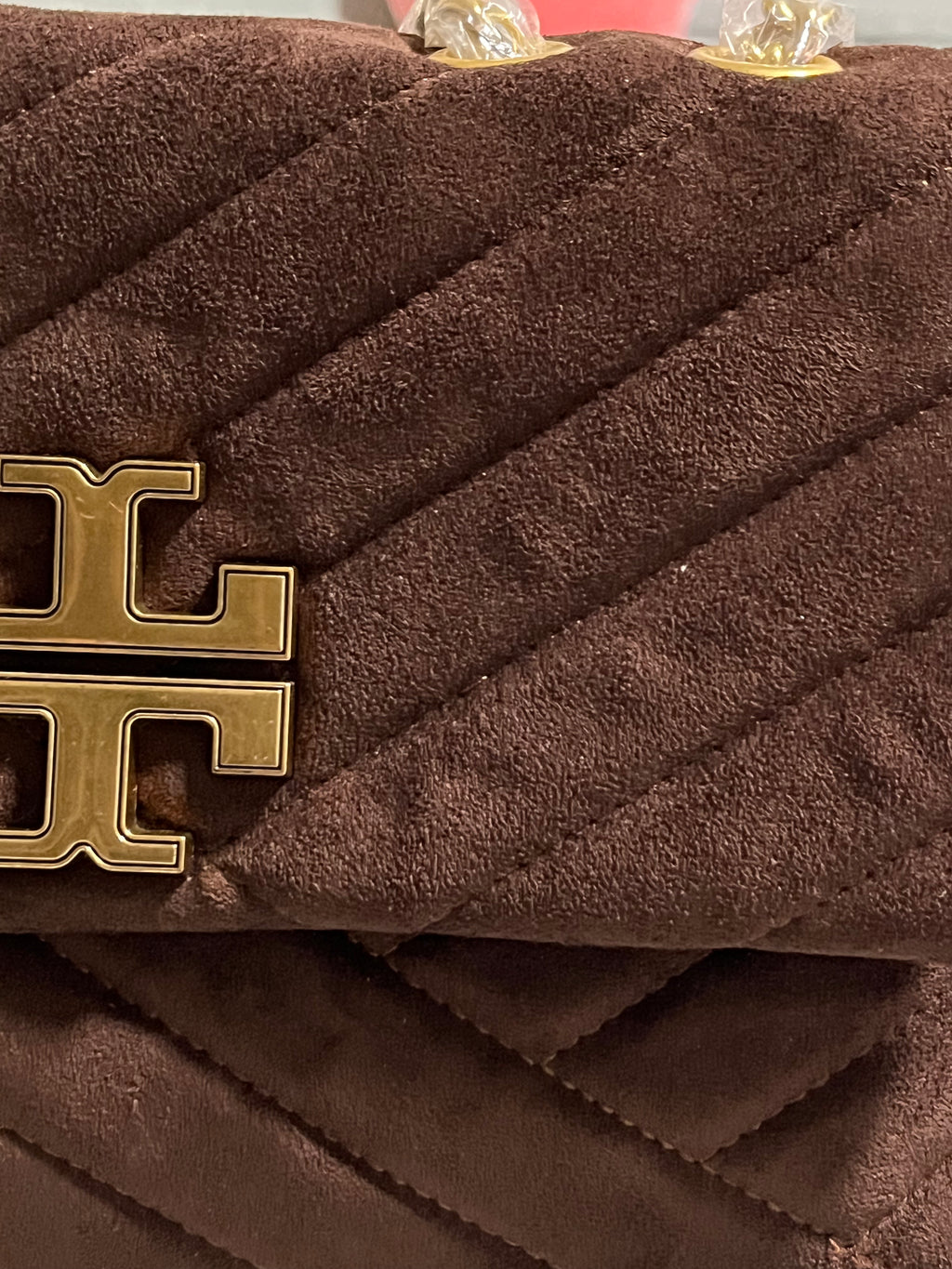 Chevron Quilted Vegan Suede Crossbody Bag – Chocolate Brown