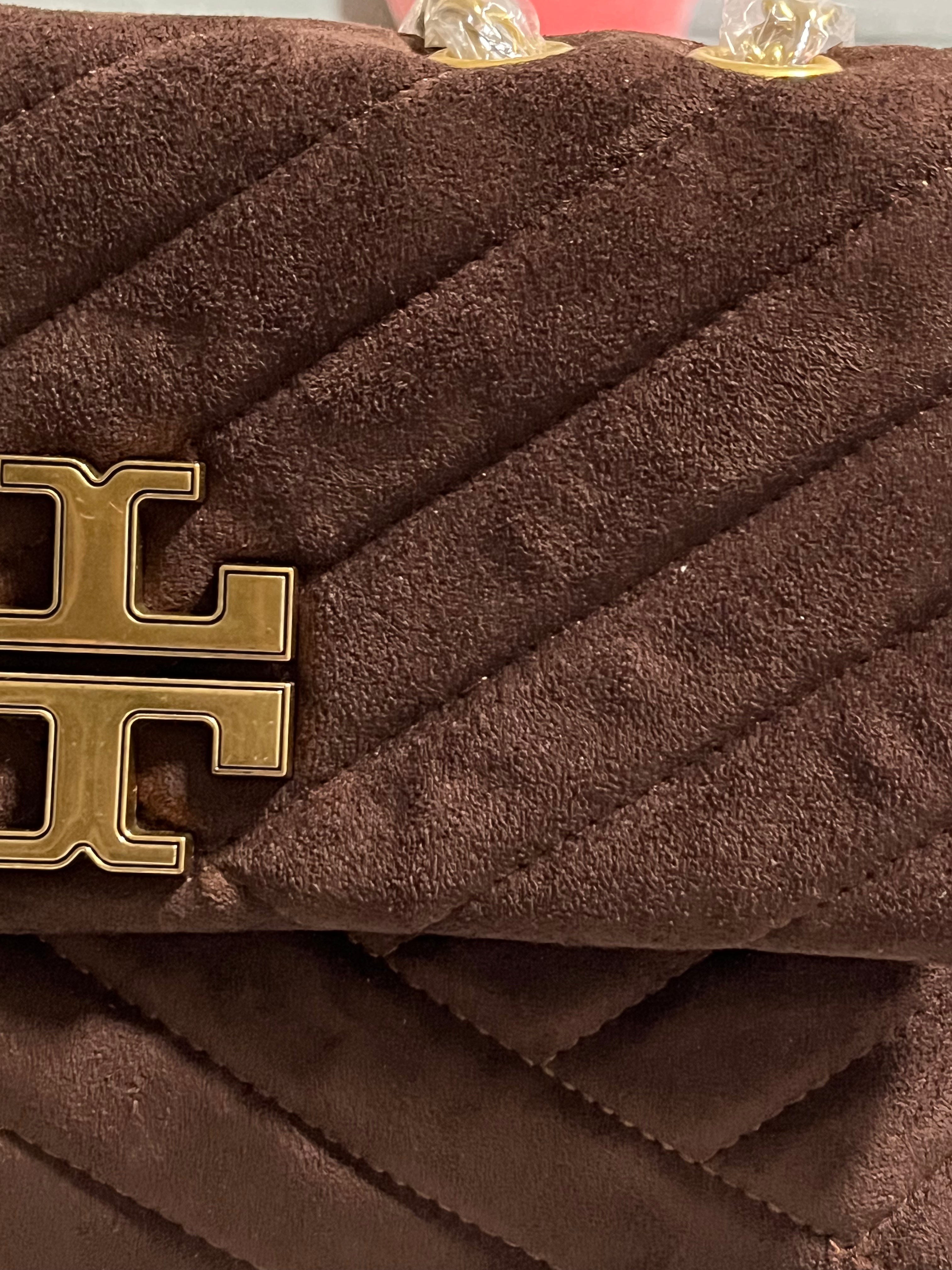 Chevron Quilted Vegan Suede Crossbody Bag – Chocolate Brown