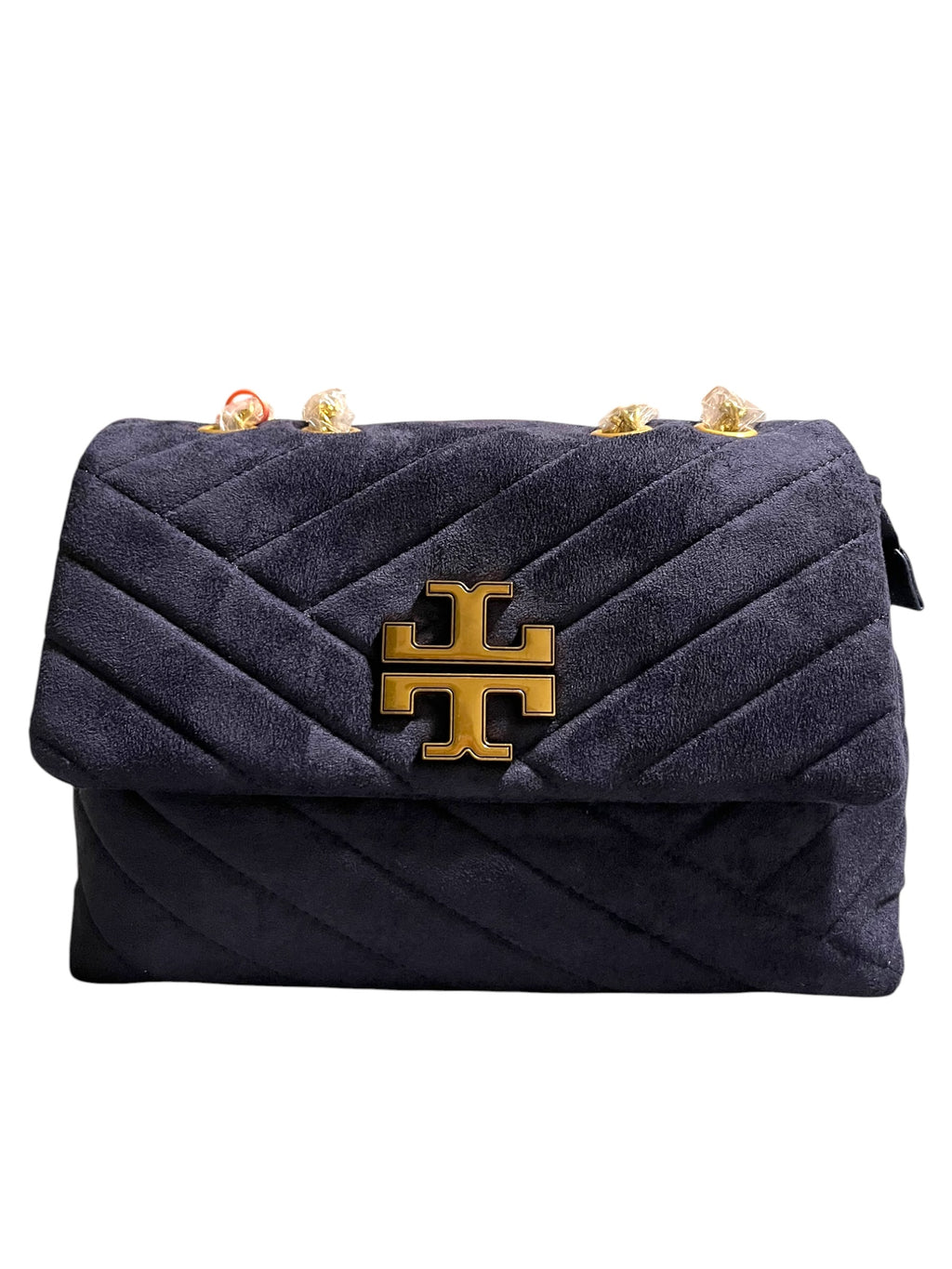 Chevron Quilted Vegan Suede Crossbody Bag – Blue