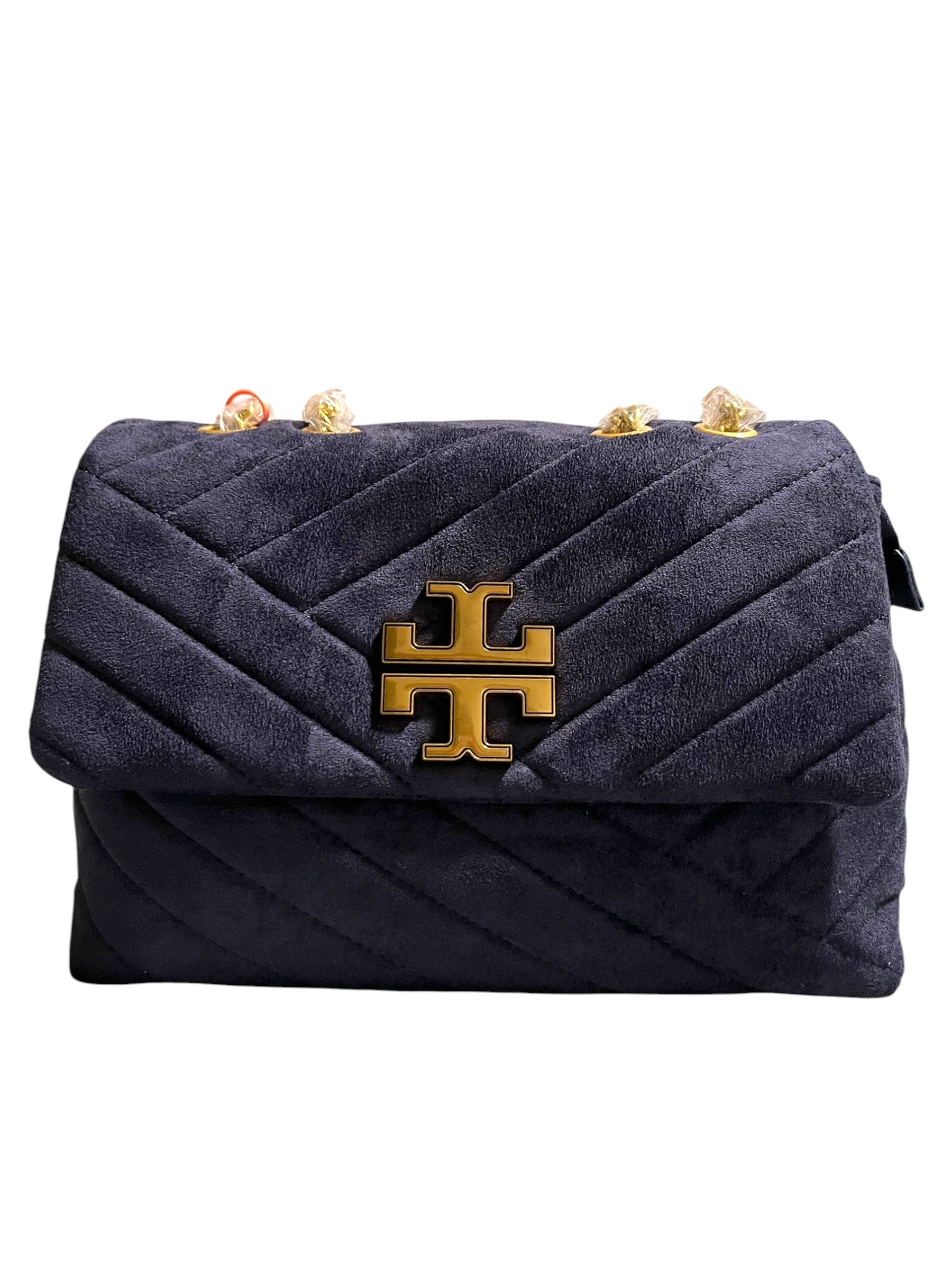 Chevron Quilted Vegan Suede Crossbody Bag – Blue