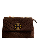 Chevron Quilted Vegan Suede Crossbody Bag – Chocolate Brown