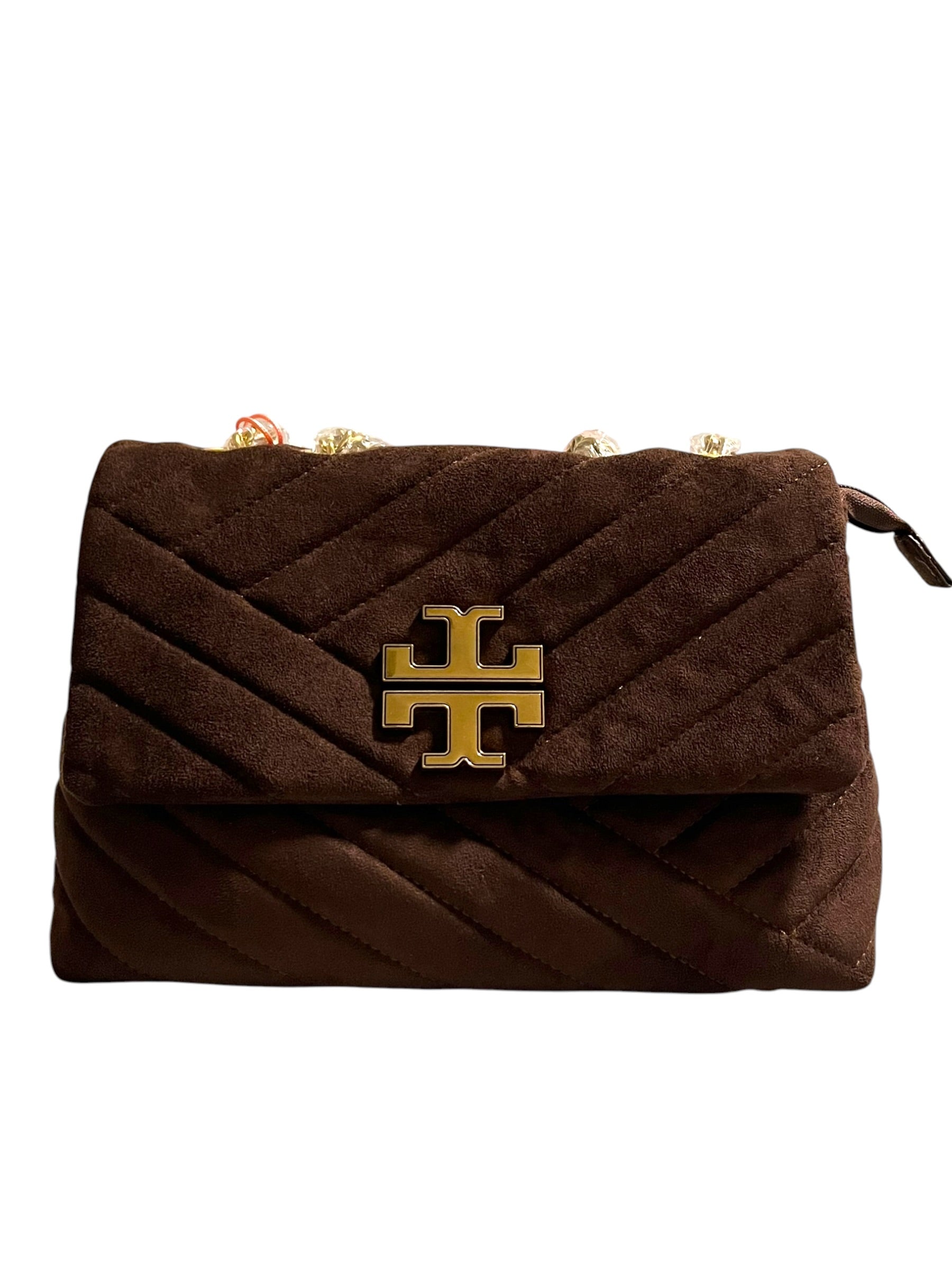 Chevron Quilted Vegan Suede Crossbody Bag – Chocolate Brown