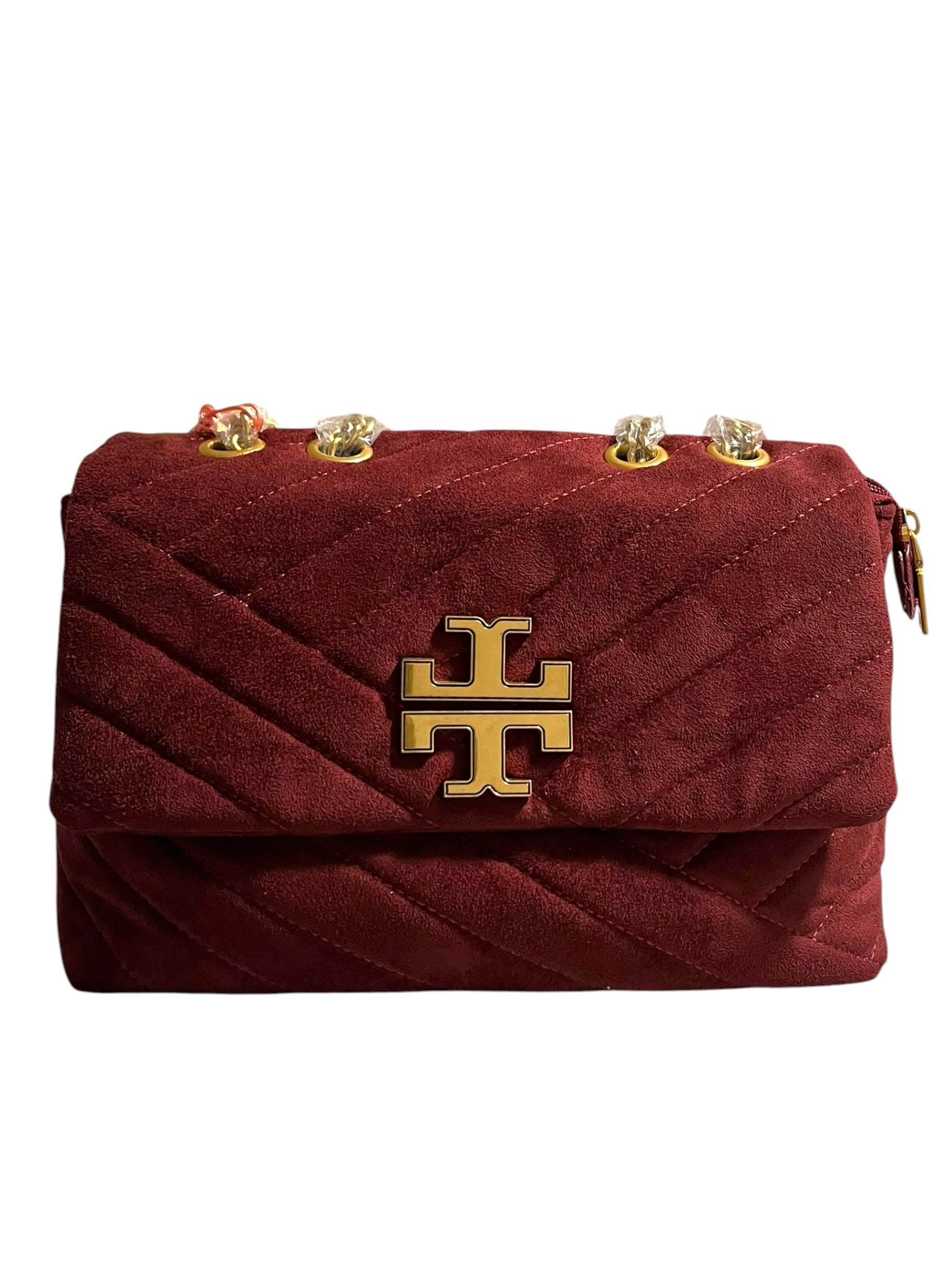Chevron Quilted Vegan Suede Crossbody Bag – Wine