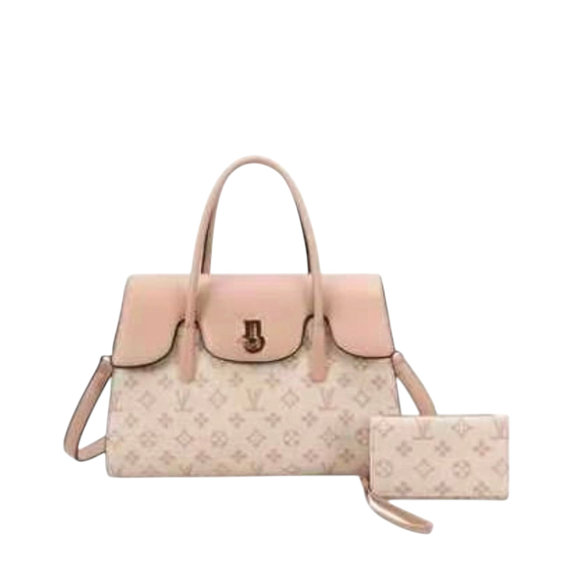 Vintage-Style Monogram Satchel with Crossbody Strap & Matching Wallet