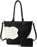 The BLACK/WHITE  Quilted Bloom Tote | 2-Piece Set