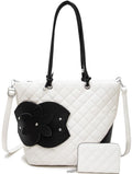 The WHITE/BLACK  Quilted Bloom Tote | 2-Piece Set