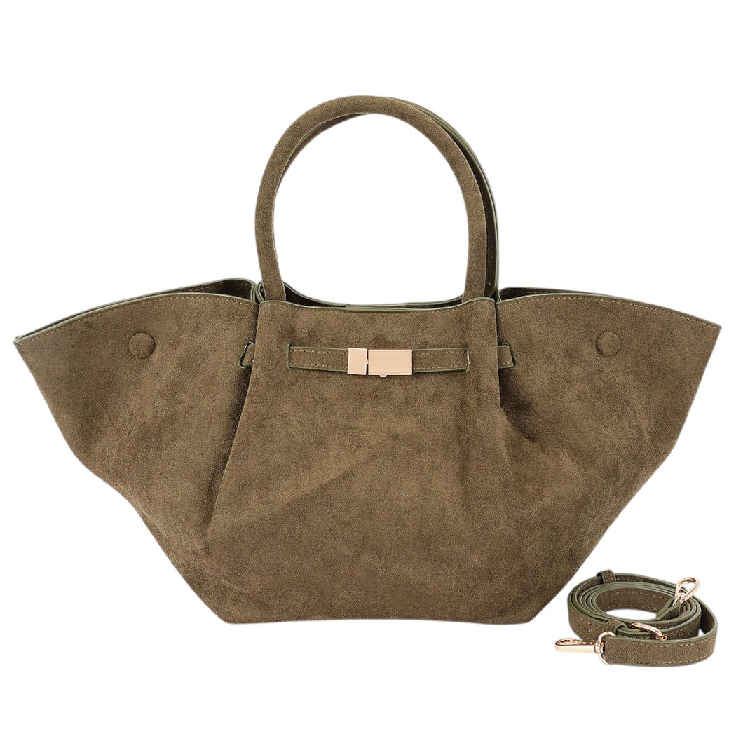 Gold Buckle Suede Tote Bag