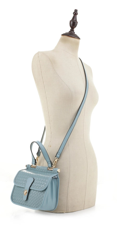 Embossed Mini Woven Turn Lock Satchel