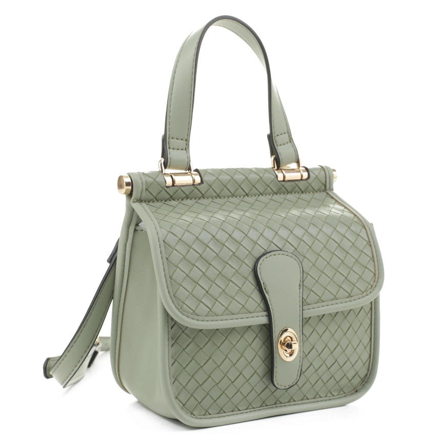 Embossed Mini Woven Turn Lock Satchel