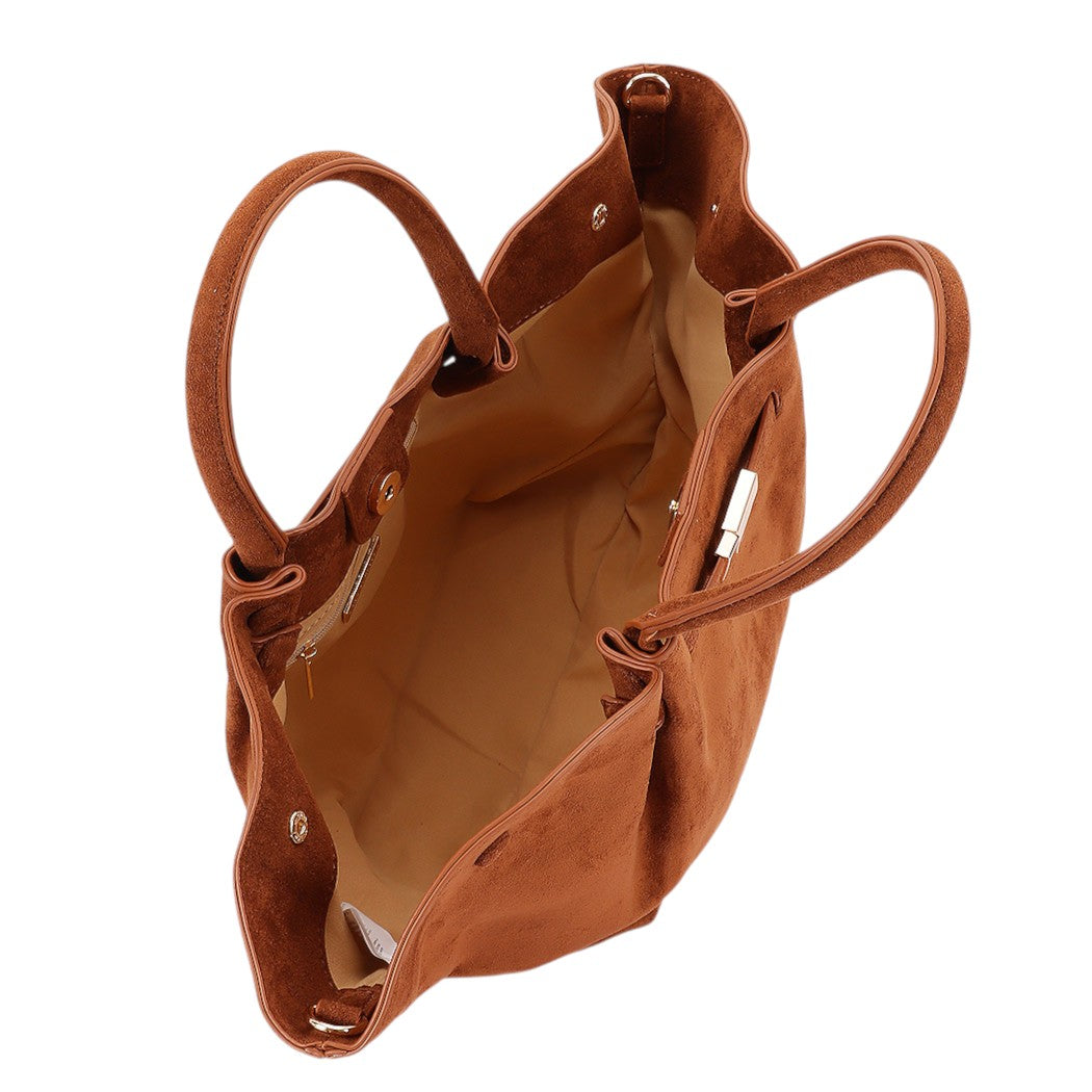 Gold Buckle Suede Tote Bag
