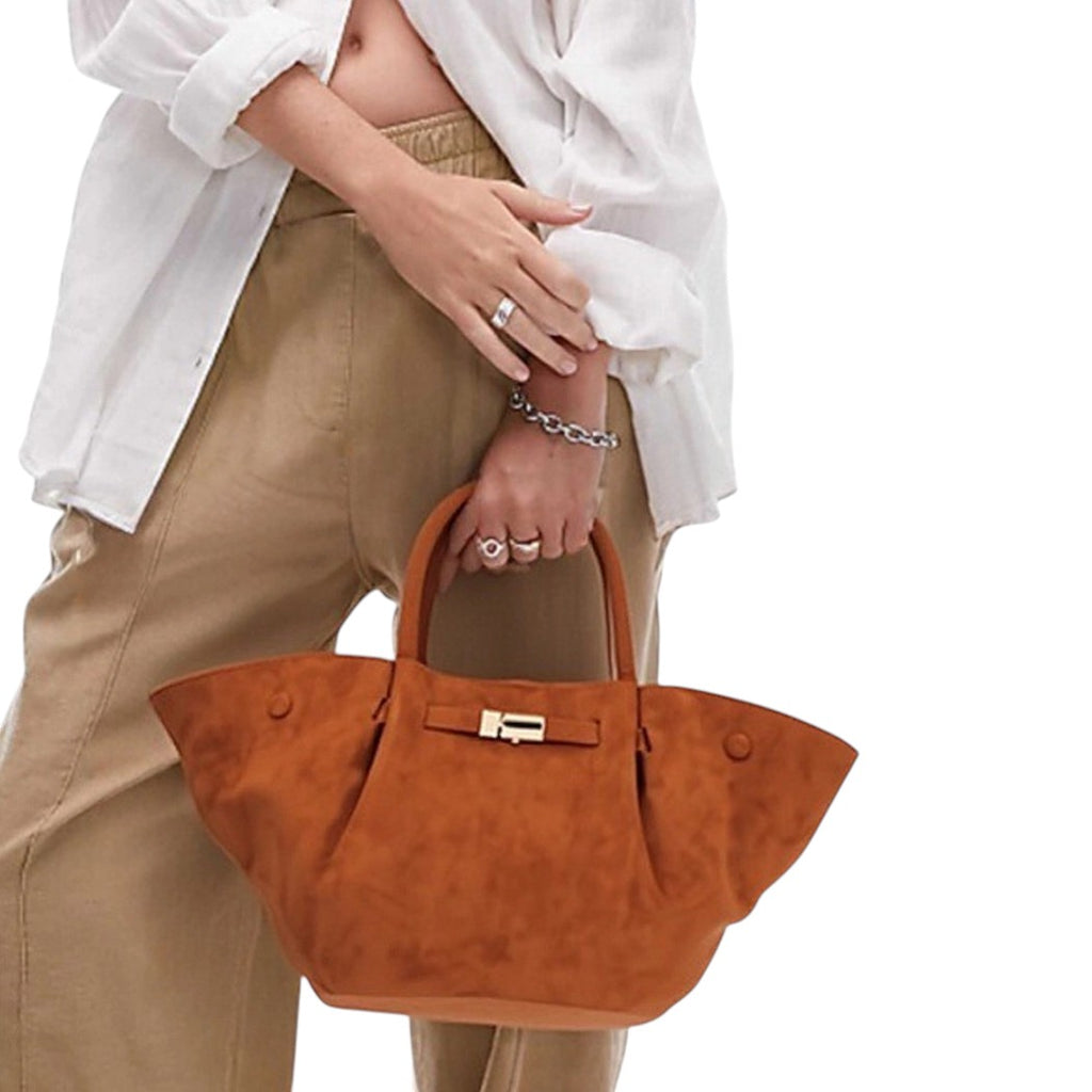 Gold Buckle Suede Tote Bag