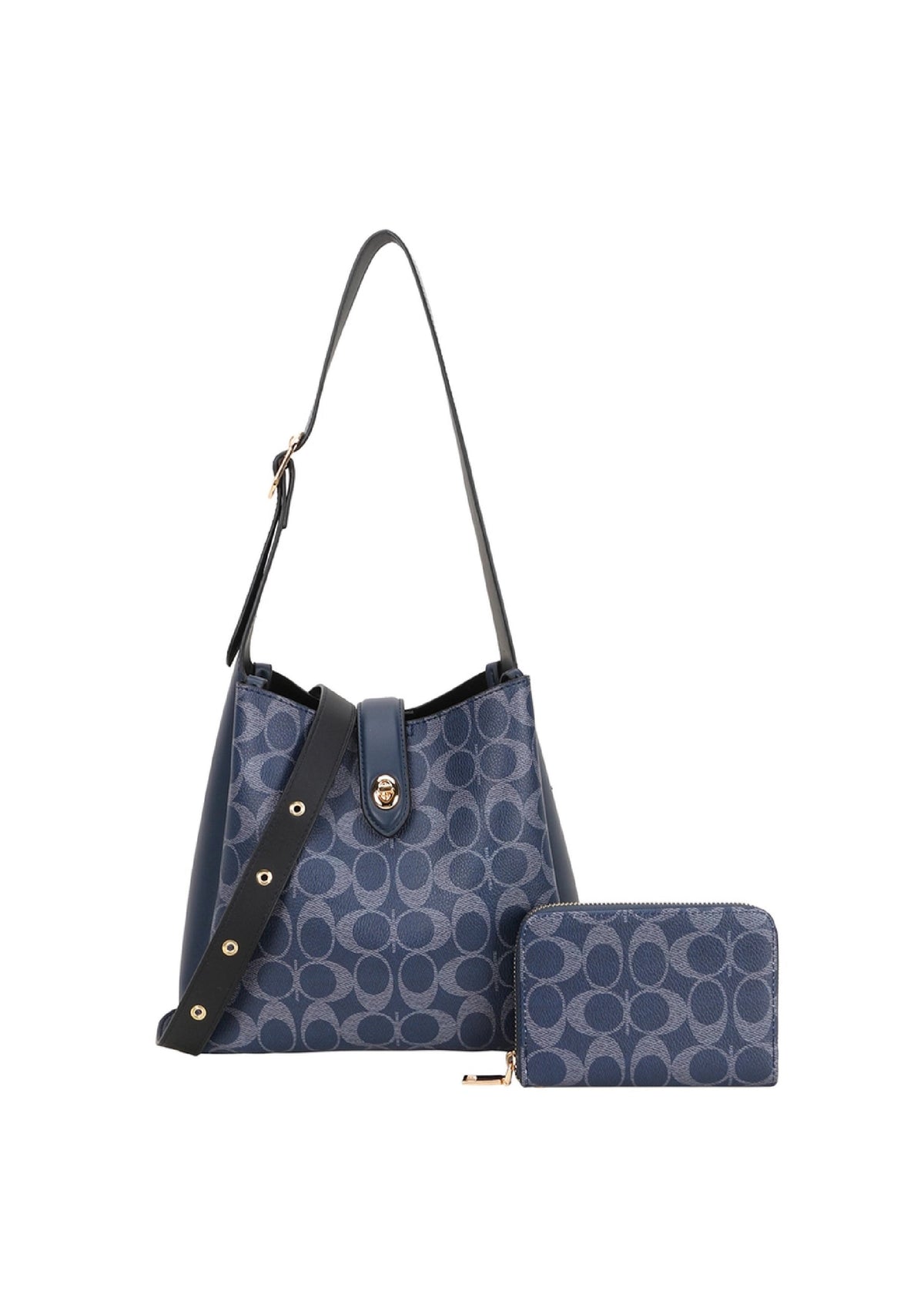 2IN1 Oval Print Shoulder Hobo Bag W Wallet Set