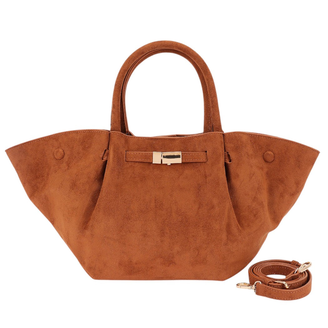 Gold Buckle Suede Tote Bag