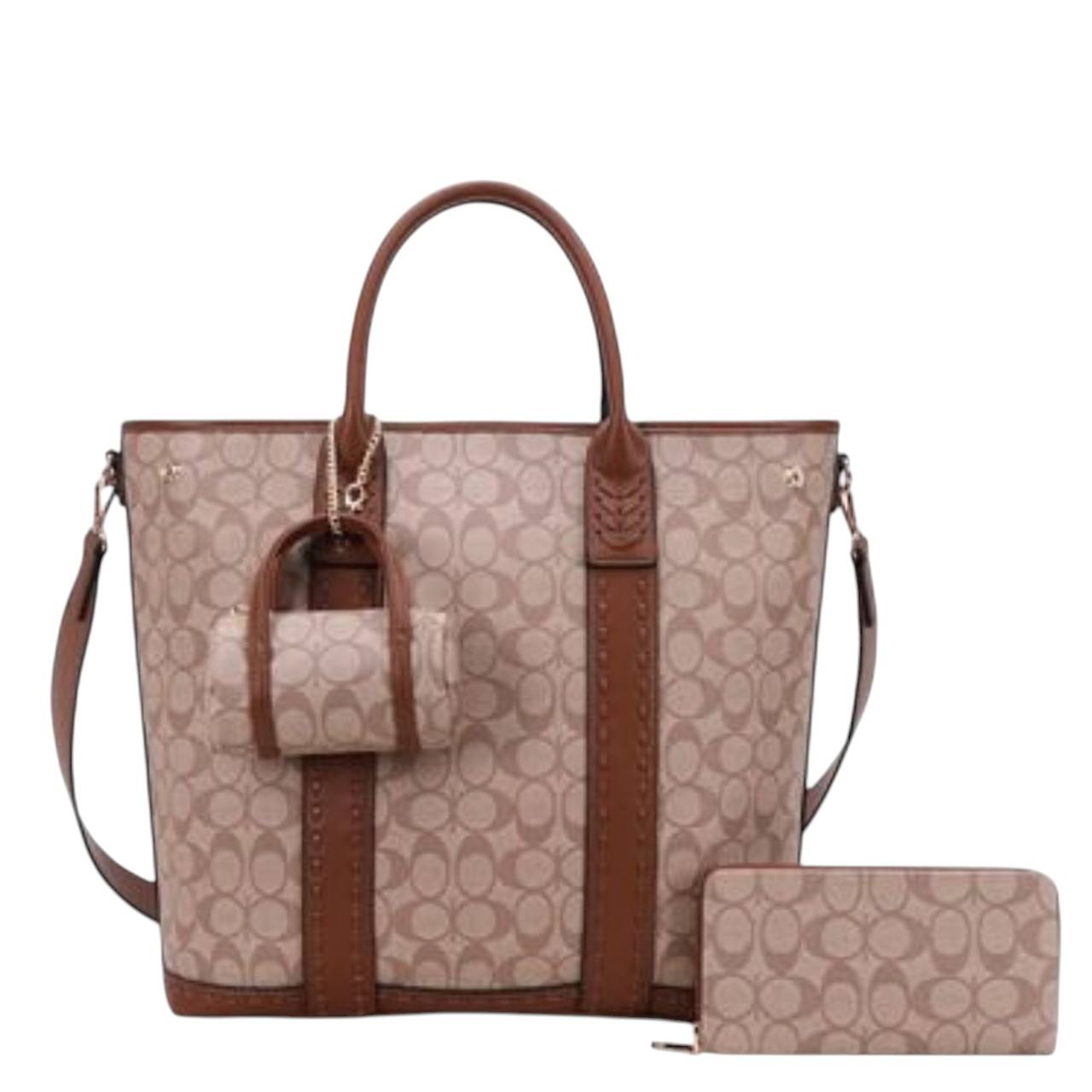 The TAN/BROWN Monogram Signature Tote | 3-Piece Set