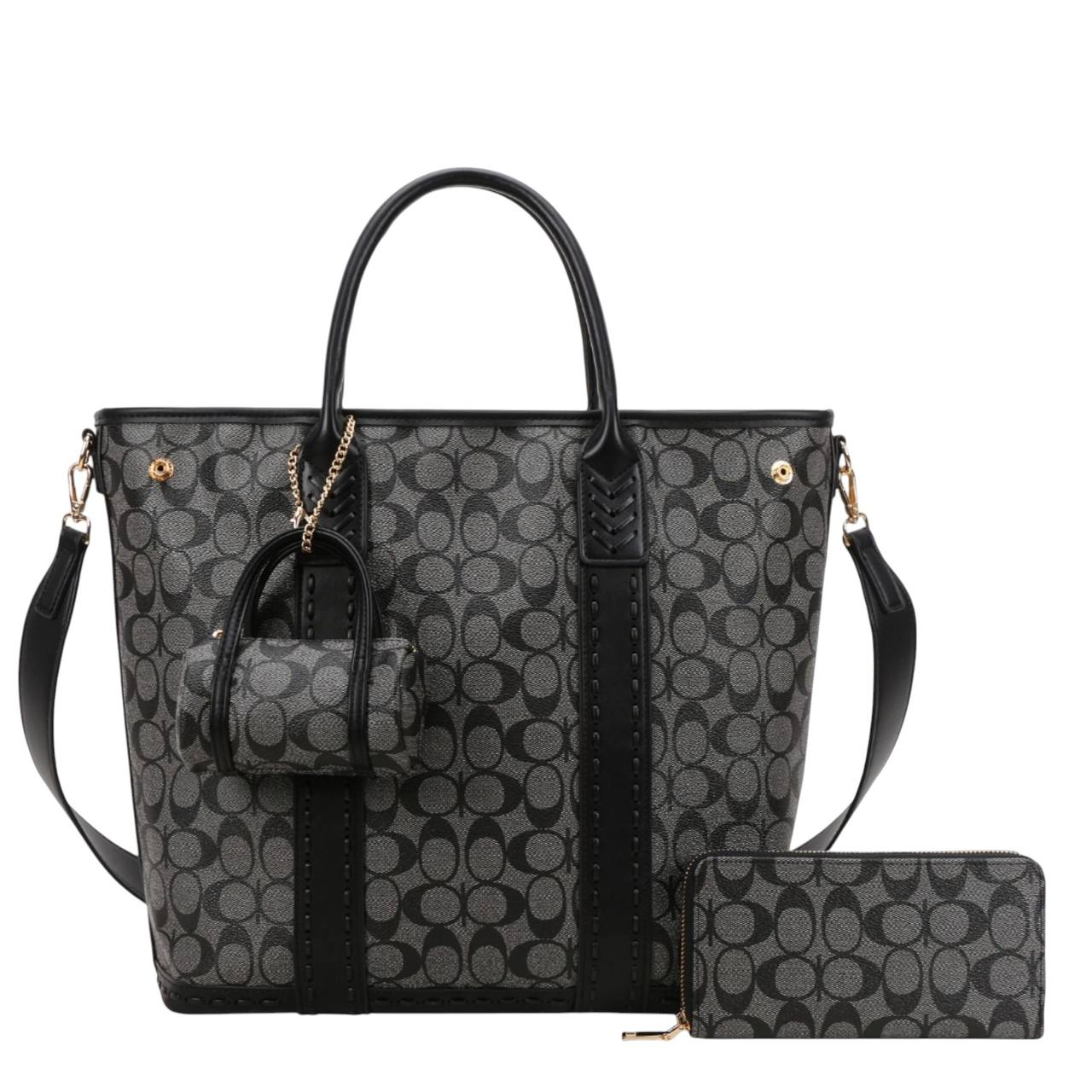 The BLACK/GRAY Monogram Signature Tote | 3-Piece Set