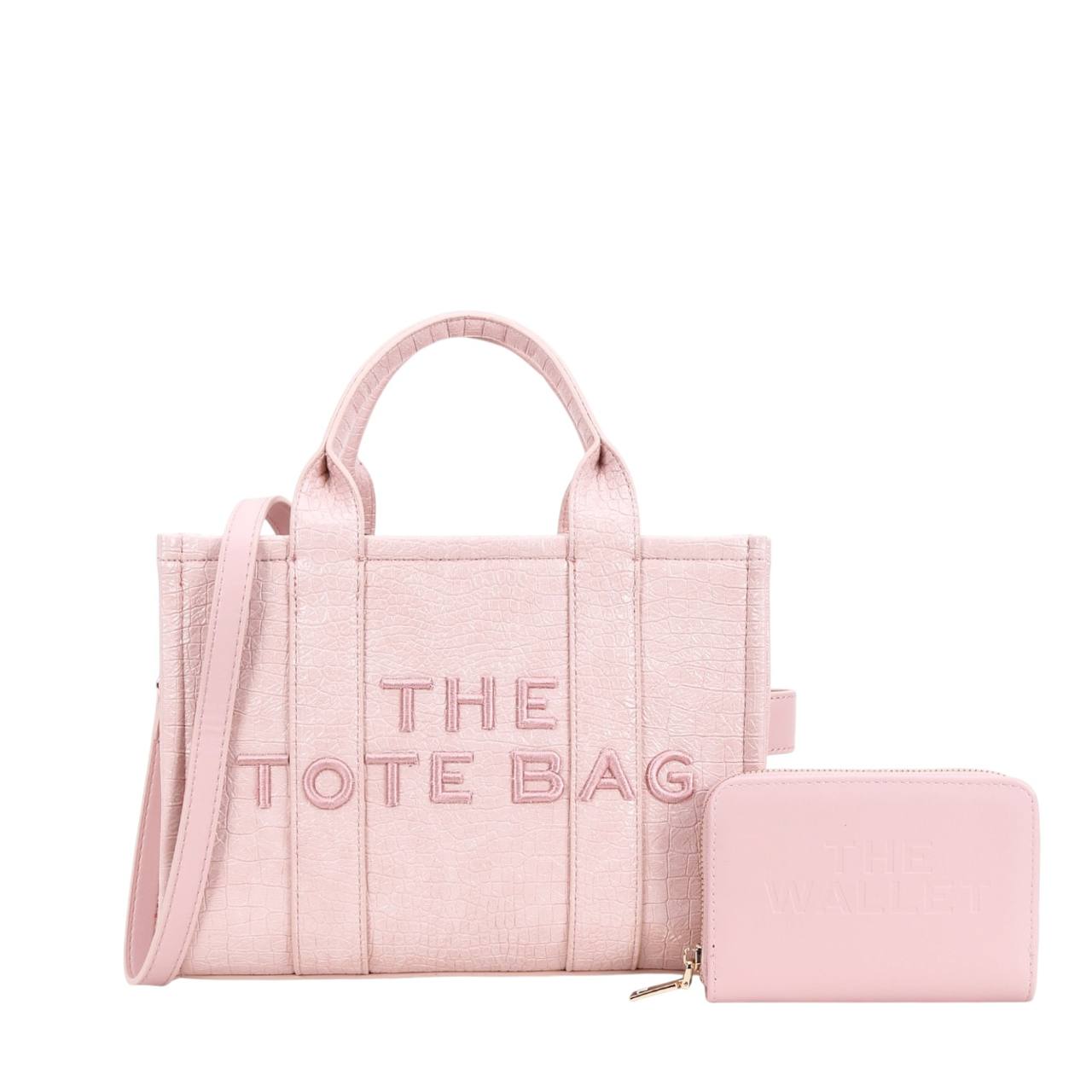 Croc PINK Embossed Mini Structured Tote + Wallet