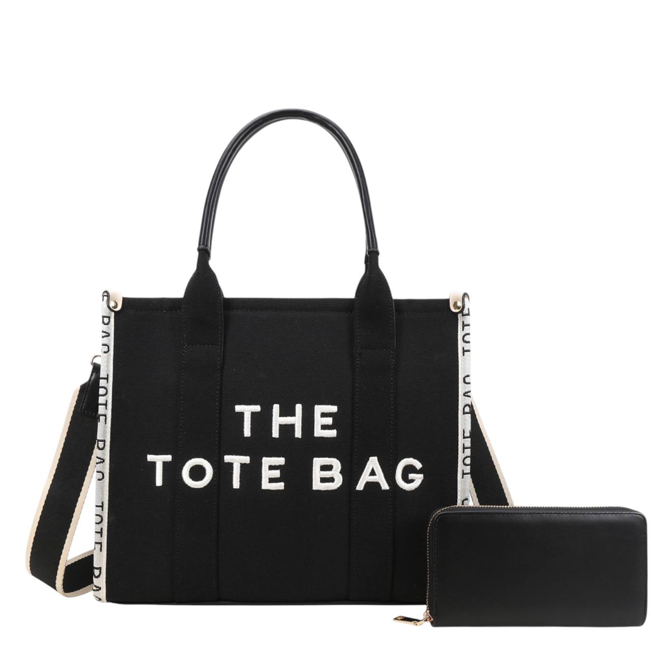 The Large Canvas Embroidered Tote + Wallet Set
