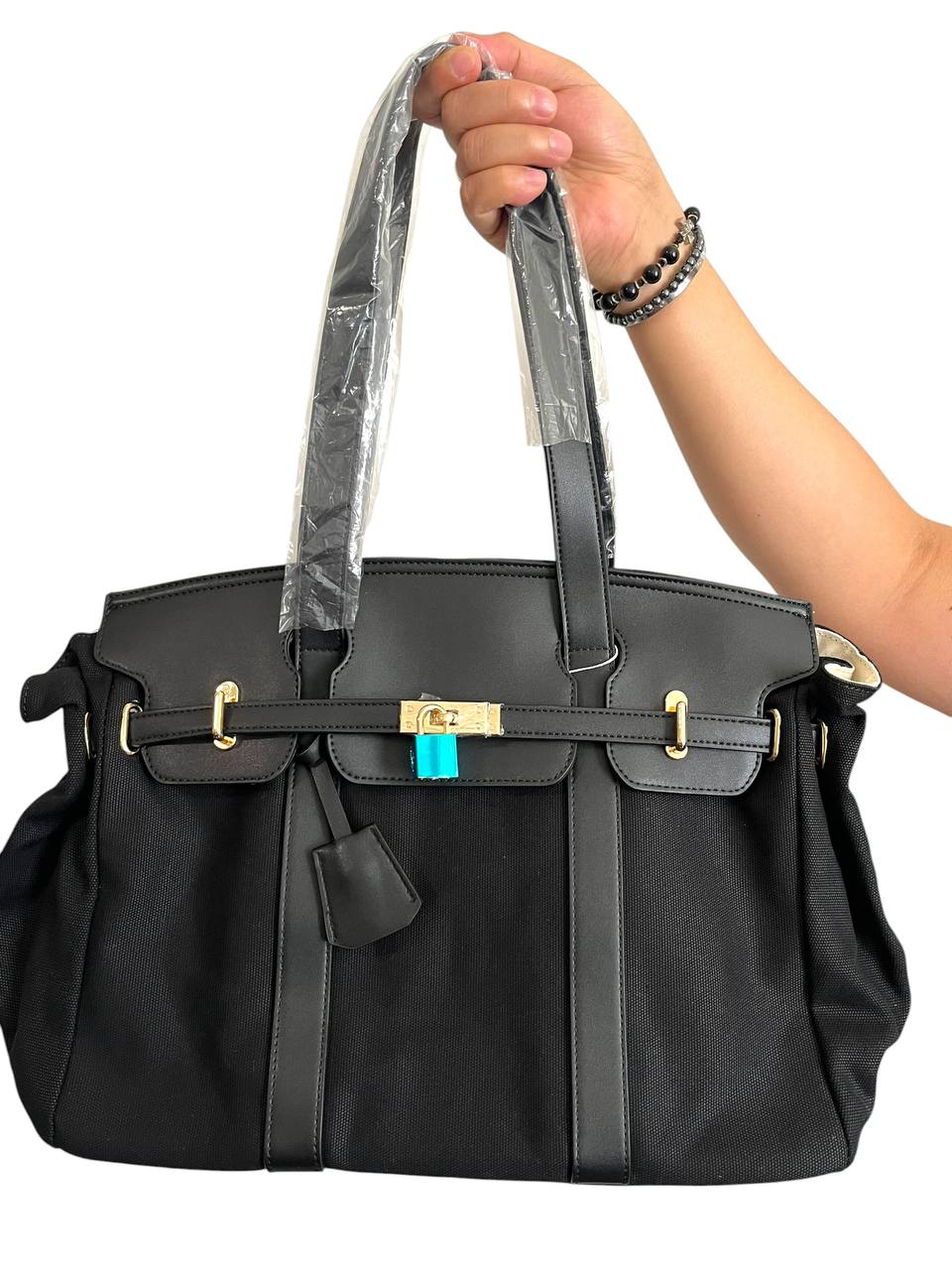 BLACK Cadence Canvas and Vegan Leather Tote