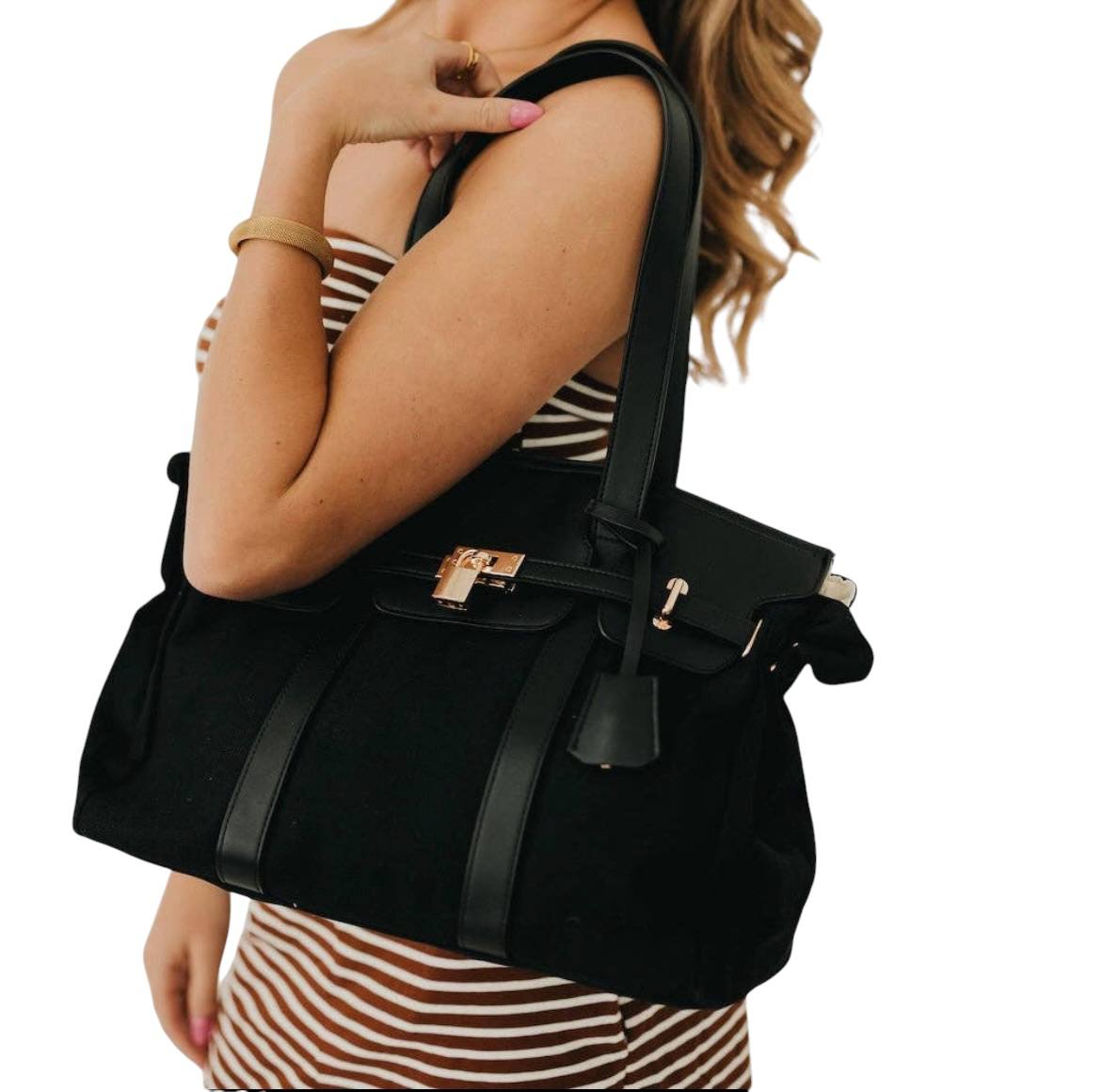 BLACK Cadence Canvas and Vegan Leather Tote