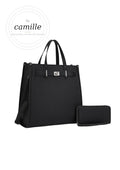 Structured Long Vegan Leather Tote Bag Set with Wallet