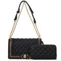 Diamond Quilted Flap Shoulder Bag Set with Wallet