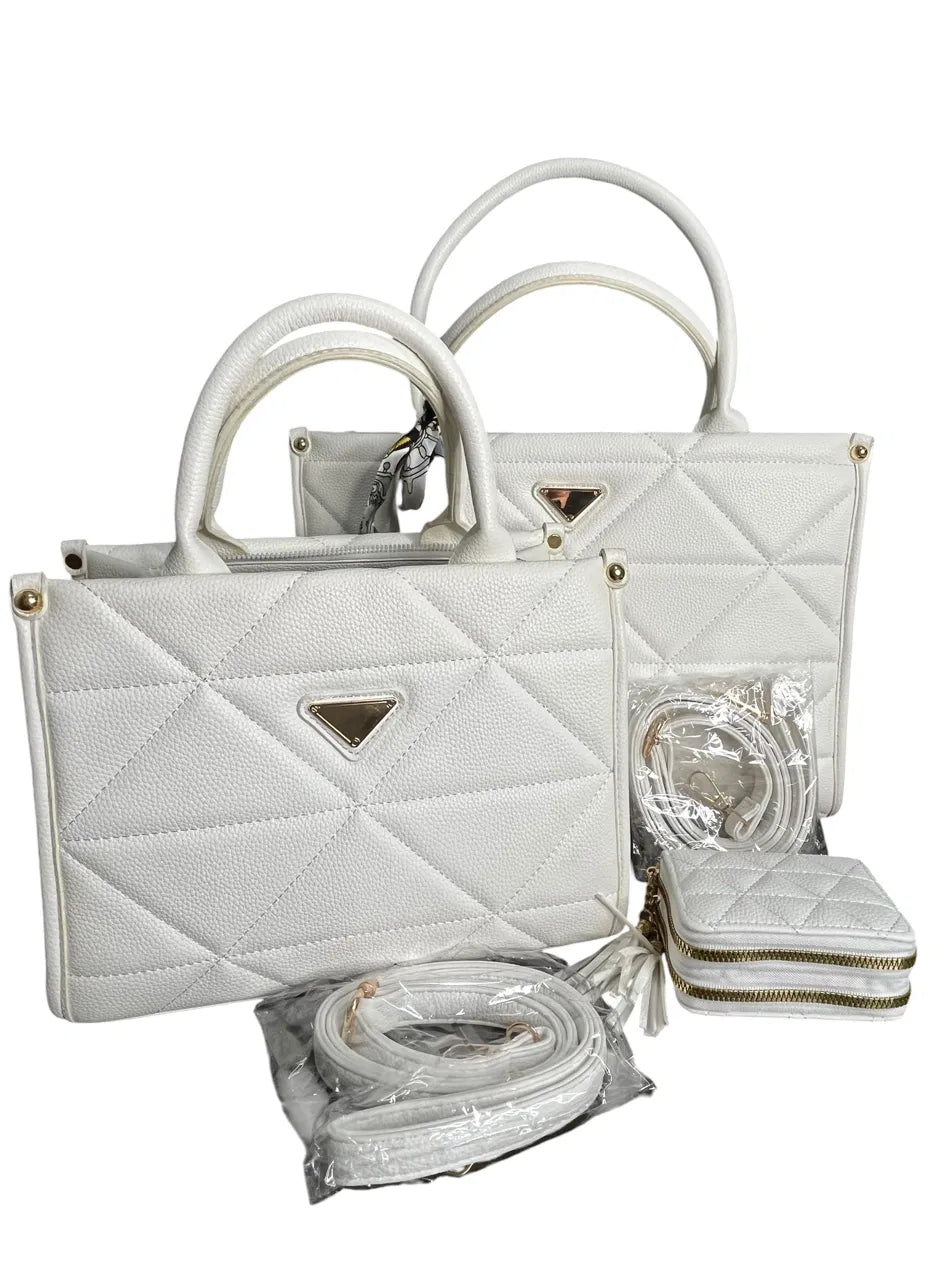The WHITE Geo Luxe Tote | 3-Piece Set