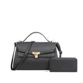 Structured Vegan Leather Satchel Set with Wallet – Black