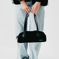 Black Sally Suede Barrel Shoulder Bag