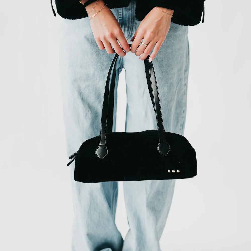 Black Sally Suede Barrel Shoulder Bag