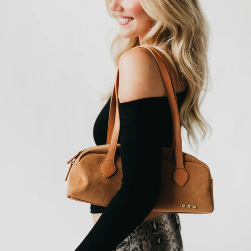 Black Sally Suede Barrel Shoulder Bag